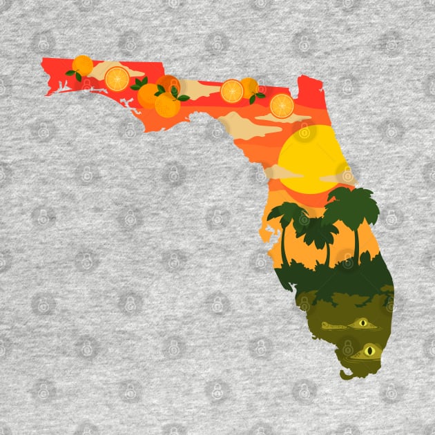 Florida USA illustration featuring oranges and alligators in the Everglades by keeplooping